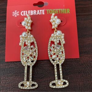 Faux Crystal and Pearl Pierced Earrings